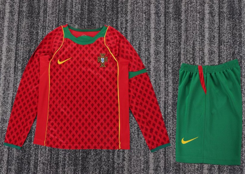 Kids-Portugal 2004 Home Long Soccer Jersey